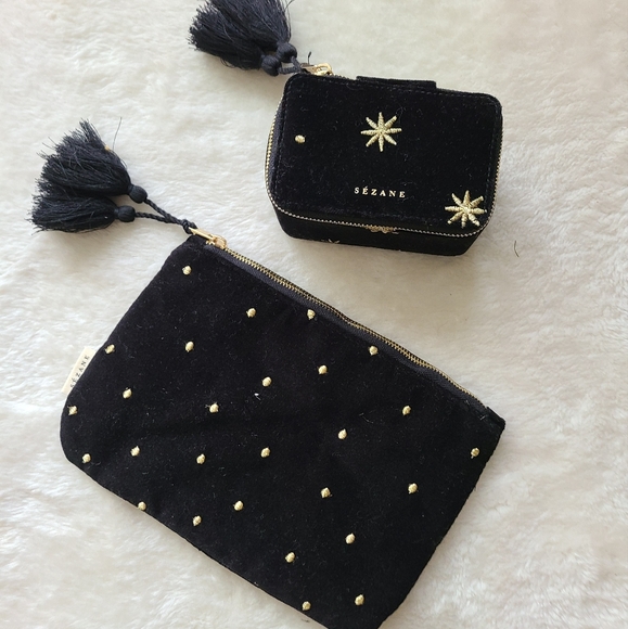 Sezane Handbags - Sezane Black Velvet Pouch and Case Set